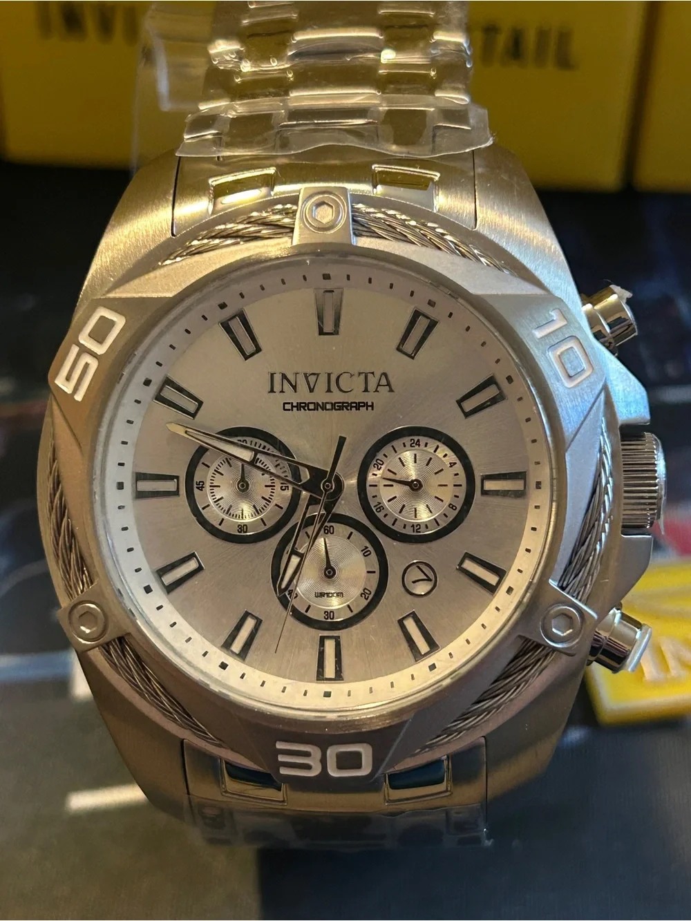 Invicta Bolt 50mm Silver-Tone Chronograph Bracelet Watch